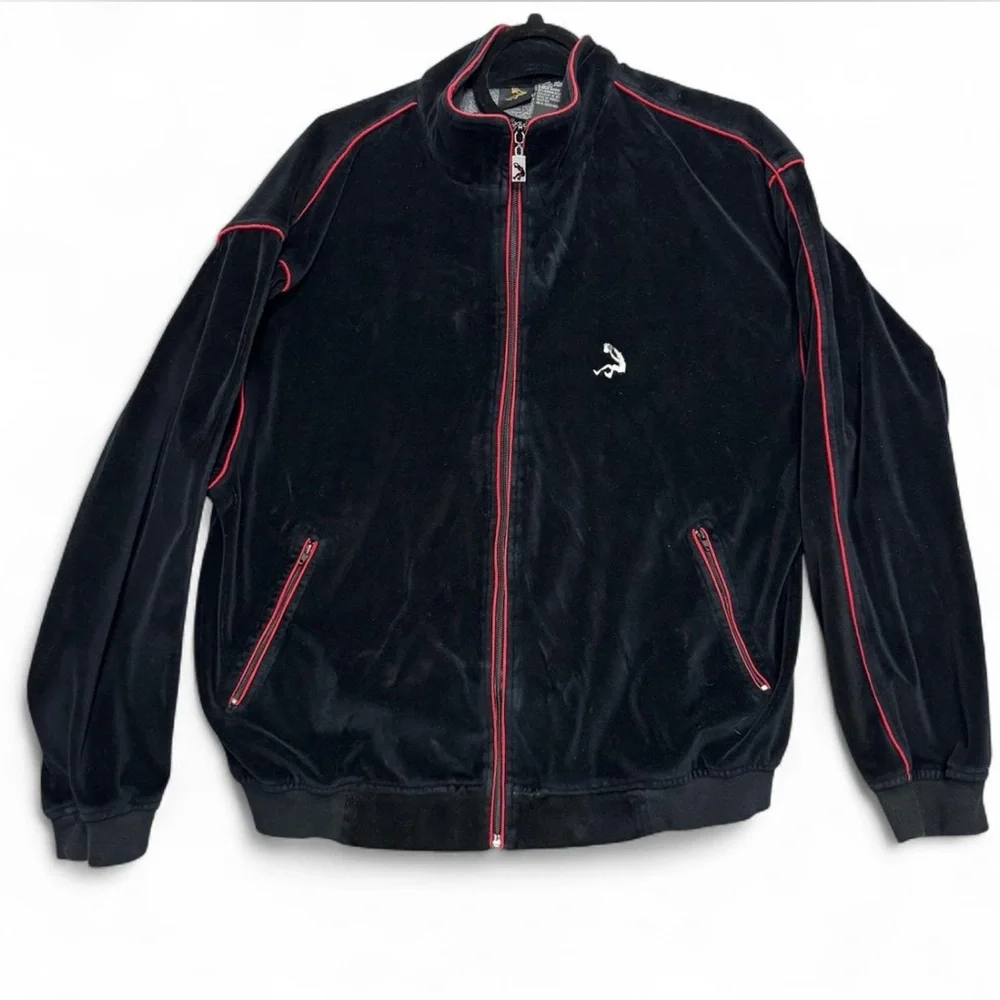 Y2K Shaq Black Red Velour Full-Zip Track Jacket M Baggy Athleisure‎ Nostalgic